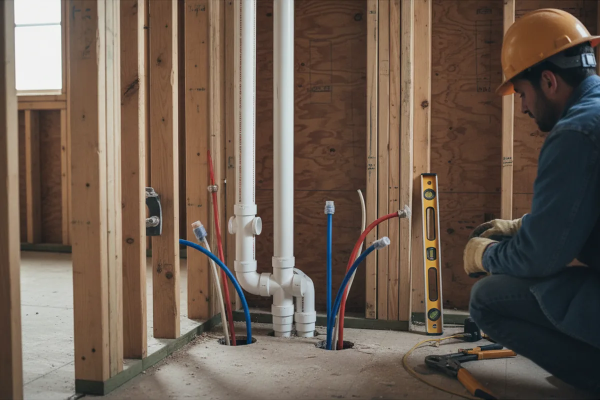 Drain and supply rough-in during Garbage Disposal Repair in Maurice