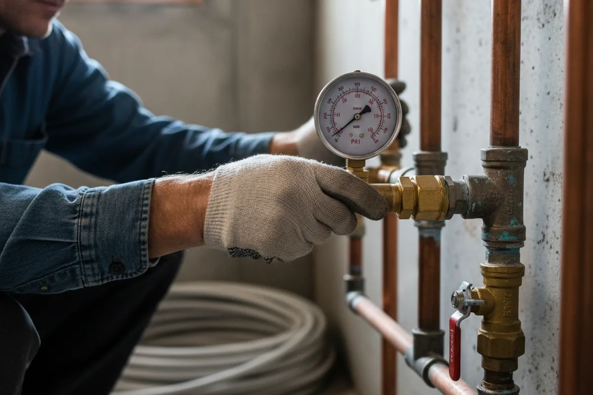 Pressure testing a repaired line during Water Line Repair in Maurice
